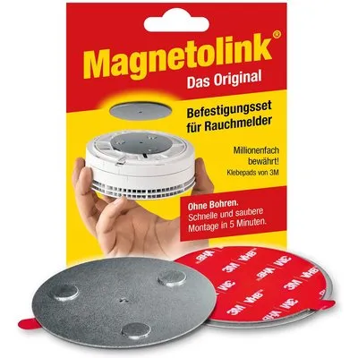 Magnetolink, Magnetbefestigungsset für Rauchmelder, Werkzeugfreie Montage mit 3M-Klebepads für alle Rauchmelder ab Ø70mm