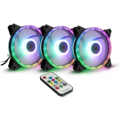 Inter-Tech Argus RGB-Fan Set RS-07, 120 mm Gehäuselüfter mit RGB Kristall-Effekt