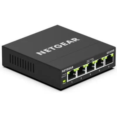 NETGEAR GS305E Managed Switch 5 Port Gigabit Ethernet LAN Switch Plus (Plug-and-Play, Netzwerk Switch Managed, IGMP Snooping, QoS, VLAN, lüfterlos, Robustes Metallgehäuse), Schwarz
