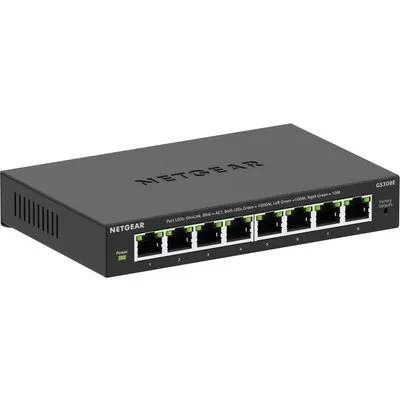 NETGEAR GS308E Managed Switch 8 Port Gigabit Ethernet LAN Switch Plus (Plug-and-Play Netzwerk Switch Managed, IGMP Snooping, QoS, VLAN, lüfterlos, Robustes Metallgehäuse) Schwarz