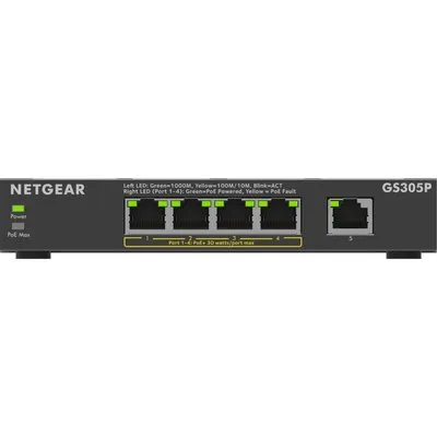 NETGEAR PoE Switch 5 Port Gigabit Ethernet LAN Switch PoE+ mit 4 Port bei 63 W (GS305P), Desktop- oder Wandbefestigung