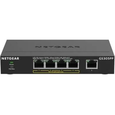 NETGEAR 5-Port Gigabit Ethernet Unmanaged PoE+ Switch (GS305PP): mit 4 PoE+ bei 83 W, Desktop- oder Wandbefestigung