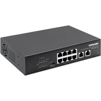 Intellinet 8-Port Gigabit Ethernet PoE+ Switch mit 2 RJ45 Gigabit Uplink-Ports