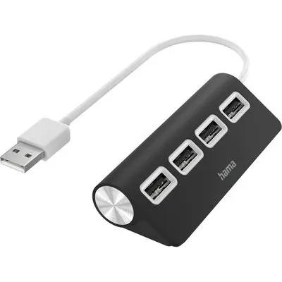 Hama 200119 USB-Hub, 4 Ports, USB 2.0, 480 Mbit/s, Schwarz