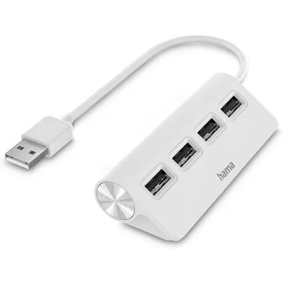 Hama 00200120 USB-Hub, 4 Ports, USB 2.0, 480 Mbit/s, weiß
