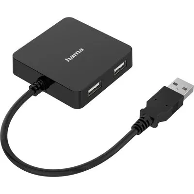 Hama 00300081 USB-Hub, 4 Ports, USB 2.0, 480 Mbit/s, Schwarz