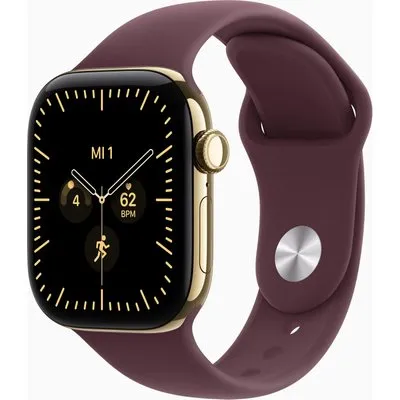 Apple Watch Series 12 GPS + Cellular 42mm Radiant Gold Titanium Case with Burgundy Sport Band - M/L