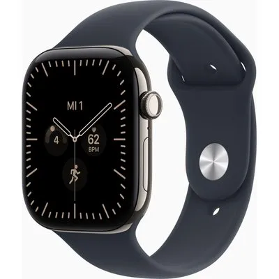 Apple Watch Series 12 GPS + Cellular 46mm Natural Titanium Case with Navy Blue Sport Band - S/M