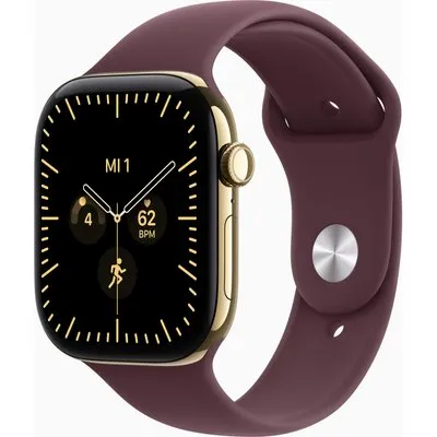 Apple Watch Series 12 GPS + Cellular 46mm Radiant Gold Titanium Case with Burgundy Sport Band - S/M