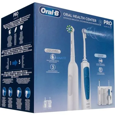 Oral-B Center OxyJet Reinigungssystem - Munddusche + Oral-B Pro 1 Ekeltrische Zahnbürste Weiß
