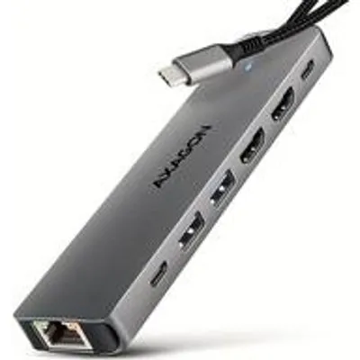 AXAGON HMC-7HX2, USB 5Gbps hub, 2x USB-A, USB-C, 2x HDMI 4k/60Hz, RJ-45 GLAN, PD 100W, kabelis USB-C 15cm (HMC-7HX2)