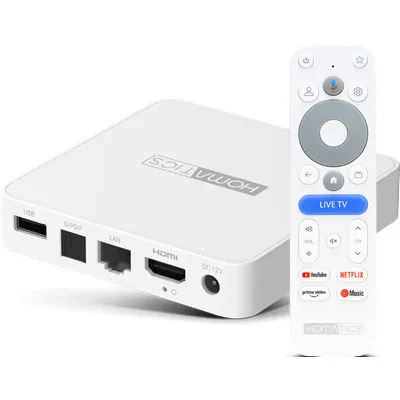 Homatics Box Lite V2 Google TV Mediaplayer Weiß 4K UHD, 5GHz WiFi, Bluetooth, Sprachfernbedienung