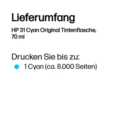 HP 31 (1VU26AE) Original Tintenflasche Cyan 70 ml