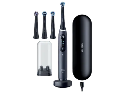 ORAL-B iO9 Geschenk-Edition, 4 Aufsteckbürsten, Elektrische Zahnbürste Schwarz, Reinigungstechnologie: Mikrovibrationen