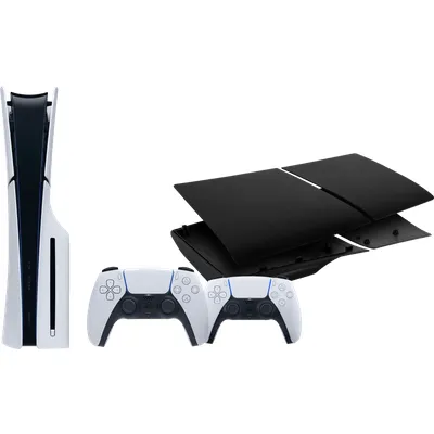 PlayStation 5 Slim mit Laufwerk + Covers Schwarz + Zusätzlicher Controller Weiß