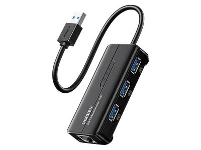 UGREEN USB 3.0 Hub mit Gigabit Ethernet Adapter Wired Network Card, Schwarz