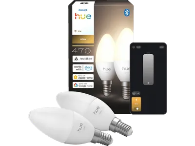 PHILIPS Hue smarte Kerzenlampe, E14, 470 lm, App‑ & Sprachsteuerung, 2er‑Pack LED Lampe Warmweißes Licht