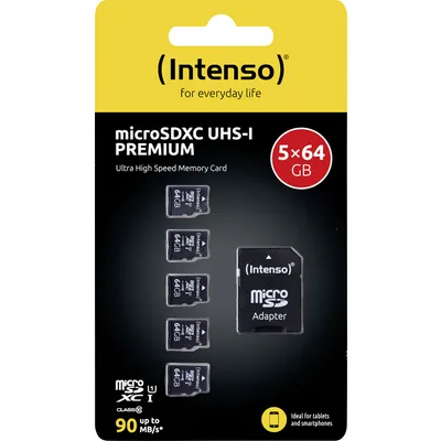 Intenso Premium 5er Pack (5 x 64 GB) microSDXC-Karte 64 GB Class 10 UHS-I inkl. SD-Adapter (3423595)
