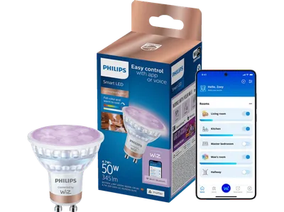PHILIPS Smart Lighting smarte GU10 LED Lampe, 50W, Weiß- & Farblicht, Glas, App- Sprachsteuerung Lichtquelle RGBW