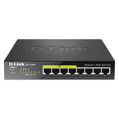 D-Link Dgs-1008p (8 Ports), Netzwerk Switch, Schwarz
