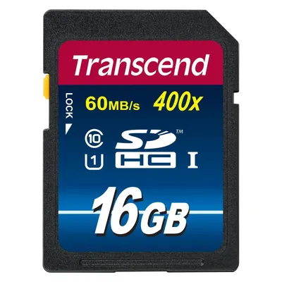 Transcend Premium 400x (16 GB, SDHC, U1, UHS-I), Speicherkarte, Schwarz
