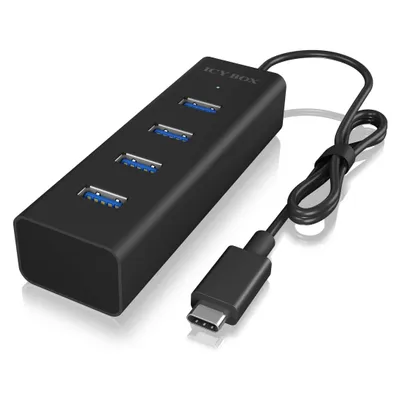 Icy Box Ib-Hub1409-C3 (USB-C, 4 Ports), Dockingstation + USB Hub, Schwarz