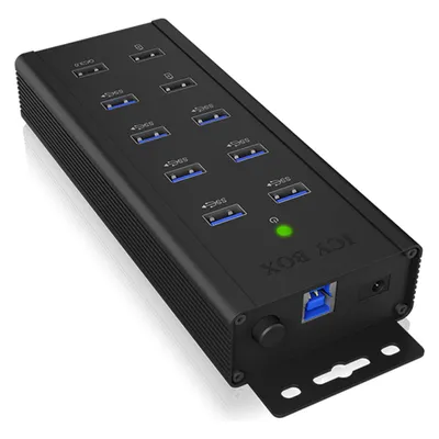 Icy Box Splitter 7x Port USB 3.0 HUB und 3 Ladeanschlüsse (USB-B, 10 Ports), Dockingstation + USB Hub, Schwarz
