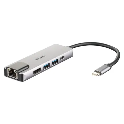 D-Link DUB-M520 (USB-C, 5 Ports), Dockingstation + USB Hub, Grau, Silber, Schwarz
