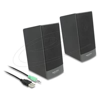 Delock USB Stereo 2.0 Lautsprecher mit 3,5 mm Klinke und USB Strom, PC Lautsprecher, Schwarz