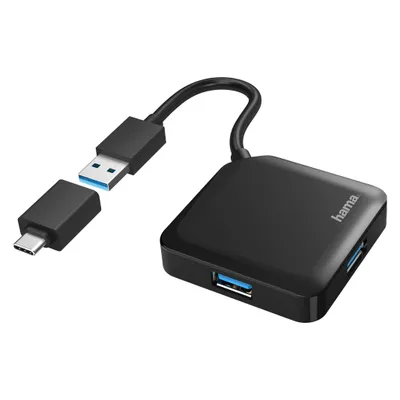 Hama USB 3.2 Hub (USB-A, USB-C, 4 Ports), Dockingstation + USB Hub, Schwarz