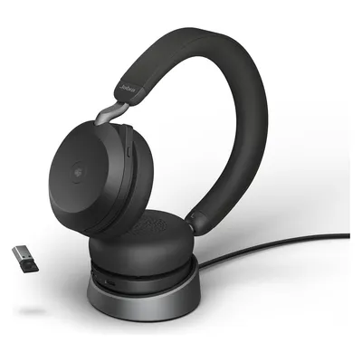 Jabra Evolve2 75 MS Stereo + Ladestation (Kabellos, USB-A, Microsoft Teams), Office Headset, Schwarz