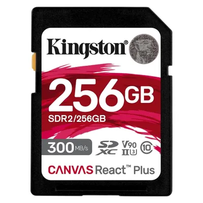 Kingston Canvas React Plus (256 GB, SDXC, U3, UHS-II), Speicherkarte, Weiss, Rot, Schwarz