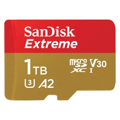 Sandisk Extreme UHS-I V30 (1000 GB, microSDXC, U3, UHS-I), Speicherkarte, Rot, Gold