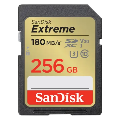 Sandisk Extreme (256 GB, SDXC, U3, UHS-I), Speicherkarte, Gold, Schwarz