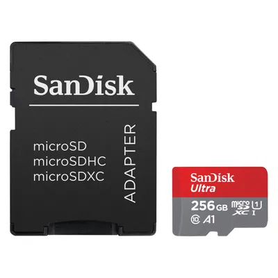 Sandisk Ultra mit Adapter (256 GB, microSDXC, U1, UHS-I), Speicherkarte, Rot, Grau