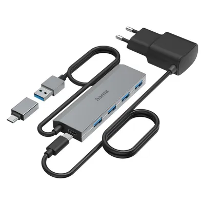 Hama USB Hub (USB-A, USB-C, 4 Ports), Dockingstation + USB Hub, Grau