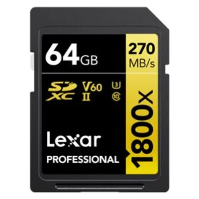 Lexar Professional 1800x (64 GB, SDXC, U3, UHS-II), Speicherkarte, Schwarz