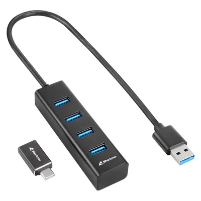 Sharkoon HUB 4X USB 3.2 ALU BLACK (USB-C, 4 Ports), Dockingstation + USB Hub, Schwarz