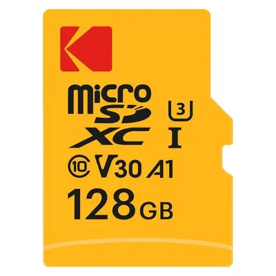 Kodak SD MICRO 128GB CL10 UHS-I U3 V30 A1 ULTRA CON ADATTATORE (128 GB, microSDXC, U3, UHS-I), Speicherkarte, Orange