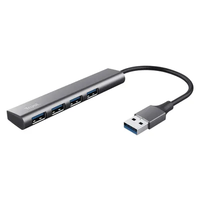 Trust HALYX 4 PORT USB 3.2 GEN1 HUB (USB-A, 4 Ports), Dockingstation + USB Hub, Schwarz