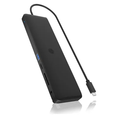 Icy Box DockingStation mit 11-in-Anschlüssen dreifacher Videoausgabe,IB-DK2116-C (USB-C, 8 Ports), Dockingstation + USB Hub, Schwarz