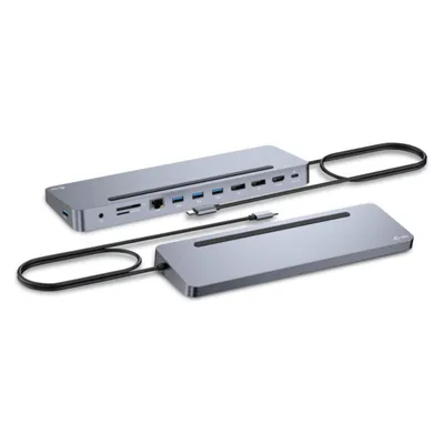 i-tec USB-C Metal Ergonomic (USB-C, 11 Ports), Dockingstation + USB Hub, Silber, Grau