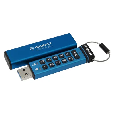 Kingston IronKey Keypad 200 (256 GB, USB-A), USB Stick, Blau