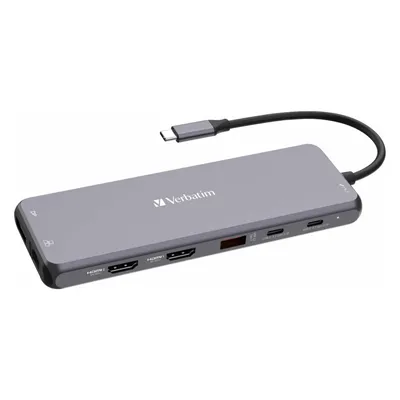 Verbatim Pro Multiport Hub CMH-13 (USB-C, 13 Ports), Dockingstation + USB Hub, Grau, Silber, Schwarz