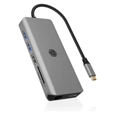 Icy Box DockingStation mit 8K, Gigabit LAN & 100W PD IB-DK4061-CPD (USB-C, 5 Ports), Dockingstation + USB Hub, Grau, Schwarz, Silber
