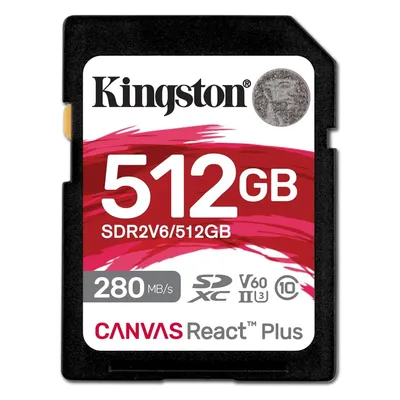 Kingston Canvas React Plus V60 (512 GB, SDXC, U3, UHS-II), Speicherkarte, Schwarz