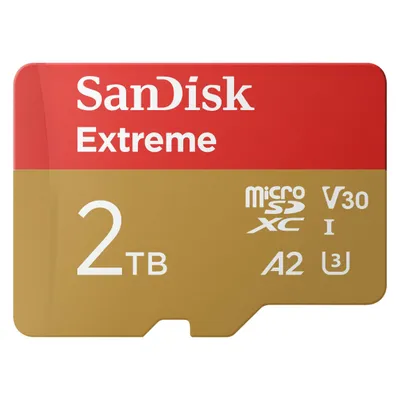 Sandisk Extreme UHS-I V30 (2000 GB, microSDXC, U3, UHS-I), Speicherkarte, Rot, Gold