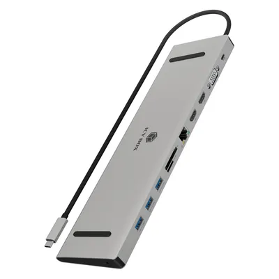 Icy Box IB-DK2106a-CPD (USB-C, 11 Ports), Dockingstation + USB Hub, Schwarz, Silber, Grau