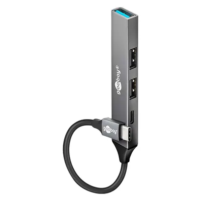 Goobay Slim 4-Port USB-Hub, USB-C auf USB-C/USB-A, USB 3.2 (USB-C, 4 Ports), Dockingstation + USB Hub, Grau