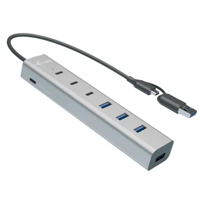 i-tec Cahubmetal7 (USB-A, USB-C, 7 Ports), Dockingstation + USB Hub, Grau